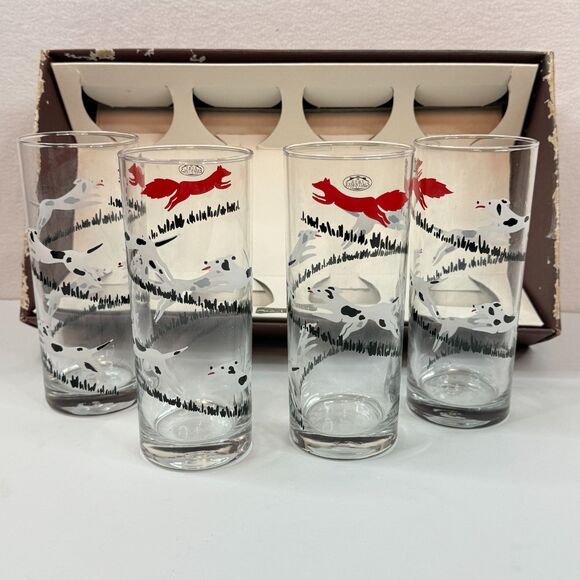 New in Box | Vintage Ocean Thailand | Tally Ho Fox & Hound | 4 Collins Glasses - Picture 3 of 14